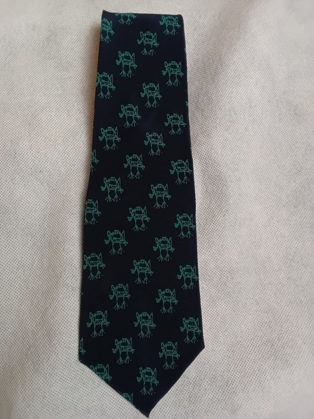 J Garcia Silk Tie Men's Vintage Frog Print Made USA Necktie Green